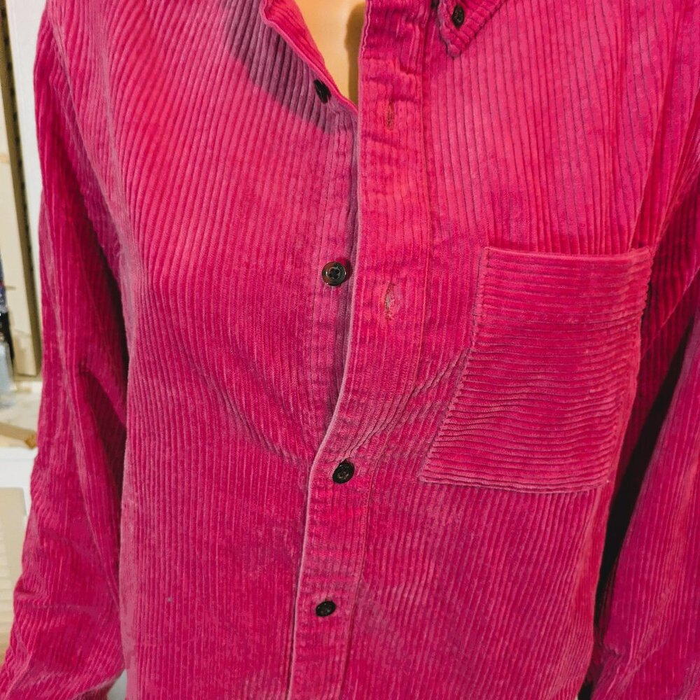 XXL UNISEX HOUSTON WHITE DARK PINK CORDUROY BUTTON DOWN JACKET
